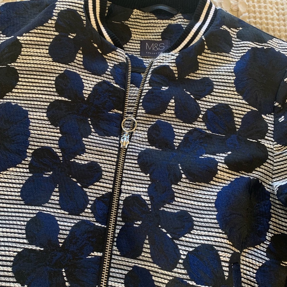 Blue floral cropped jacket. Great for spring and summer weather.